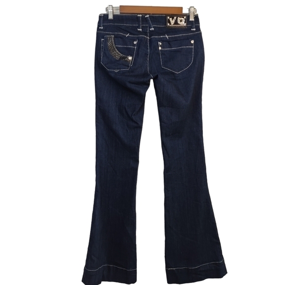 Virgin Only Embellished Metallic Thread Flare Jeans Sz 5 - Picture 2 of 10